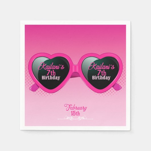 Hot Pink Heart Zonnebril Verjaardag Servet (Voorkant)