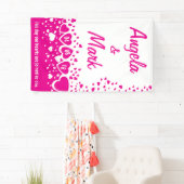 Hot Pink Hearts Gepersonaliseerde bruiloft Spandoek (Insitu)