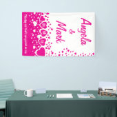Hot Pink Hearts Gepersonaliseerde bruiloft Spandoek (Beurs)