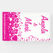 Hot Pink Hearts Gepersonaliseerde bruiloft Spandoek (Horizontaal)