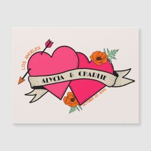 Hot Pink Hearts magnetische uitnodiging bruiloft