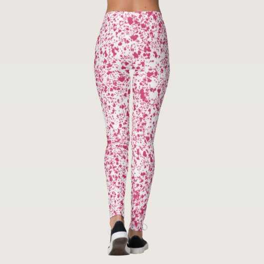 Hot Pink Hearts Splatter Paint, Abstract Leggings (Achterkant)
