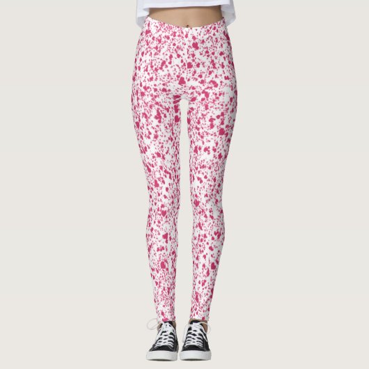 Hot Pink Hearts Splatter Paint, Abstract Leggings (Voorkant)