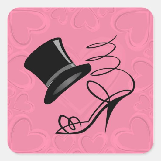 Hot Pink Hearts Top Hat en Hoge Hakken op stickers (Voorkant)