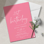 Hot Pink | Heldere kleurrijke meisje 21e verjaarda Kaart<br><div class="desc">Levendige roze vrouwen uitnodigingen voor het 21e verjaardagsfeestje met "21e verjaardag" tekst in handgeschreven script. Wit lettertype op een cerise roze achtergrond. Modern en vrolijk.</div>