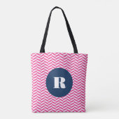 Hot Pink Herringbone Pattern Monogram Bag Tote Bag (Achterkant)