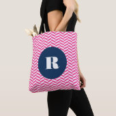Hot Pink Herringbone Pattern Monogram Bag Tote Bag (Dichtbij)