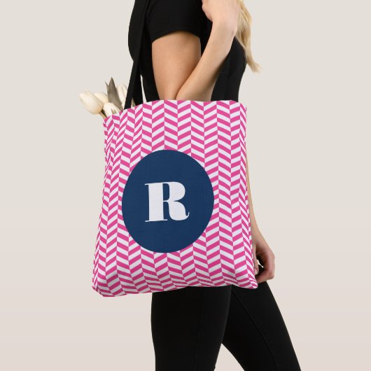 Hot Pink Herringbone Pattern Monogram Bag Tote Bag (Dichtbij)
