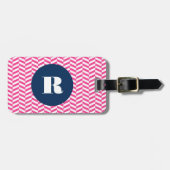 Hot Pink Herringbone Pattern Monogram Bagagelabel (Voorkant horizontaal)