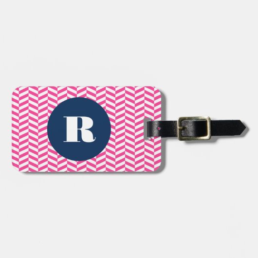 Hot Pink Herringbone Pattern Monogram Bagagelabel (Voorkant horizontaal)