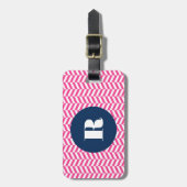 Hot Pink Herringbone Pattern Monogram Bagagelabel (Voorkant verticaal)