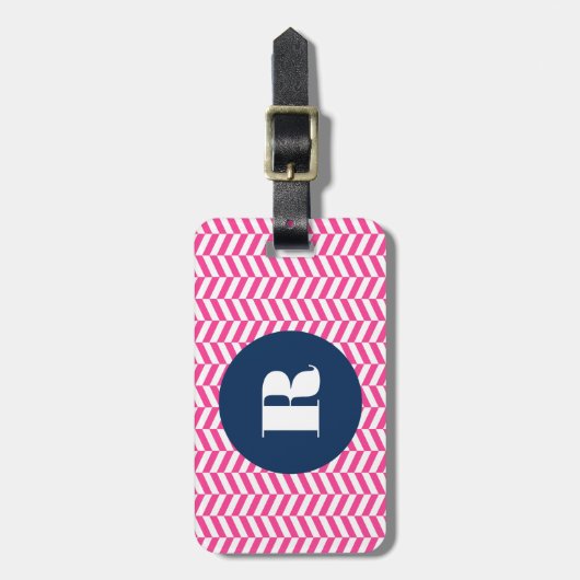Hot Pink Herringbone Pattern Monogram Bagagelabel (Voorkant verticaal)