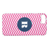 Hot Pink Herringbone Pattern Monogram Case-Mate iPhone Case (Achterkant (Horizontaal))