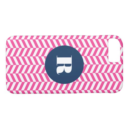 Hot Pink Herringbone Pattern Monogram Case-Mate iPhone Case (Achterkant (Horizontaal))
