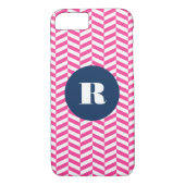 Hot Pink Herringbone Pattern Monogram Case-Mate iPhone Case (Achterkant)