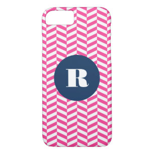 Hot Pink Herringbone Pattern Monogram Case-Mate iPhone Case