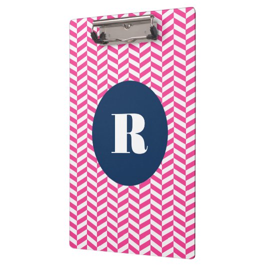 Hot Pink Herringbone Pattern Monogram Klembord (Links)