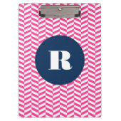 Hot Pink Herringbone Pattern Monogram Klembord (Voorkant)