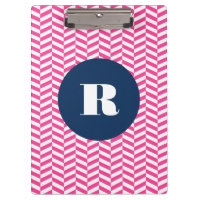 Hot Pink Herringbone Pattern Monogram