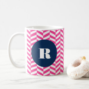Hot Pink Herringbone Pattern Monogram Koffiemok
