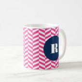 Hot Pink Herringbone Pattern Monogram Koffiemok (Voorkant rechts)