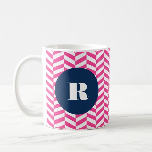 Hot Pink Herringbone Pattern Monogram Koffiemok (Links)