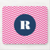 Hot Pink Herringbone Pattern Monogram Muismat (Voorkant)