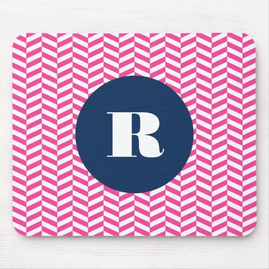 Hot Pink Herringbone Pattern Monogram Muismat (Voorkant)