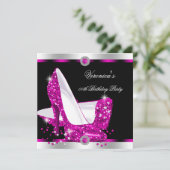 Hot Pink Hi Heels Black Silver Birthday Party Kaart (Staand voorkant)