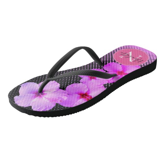 Hot Pink Hibiscus Monogram Teenslippers (Schuin)