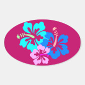 Hot Pink Hibiscus Pattern Ovale Sticker (Voorkant)