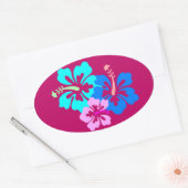 Hot Pink Hibiscus Pattern Ovale Sticker (Envelop)