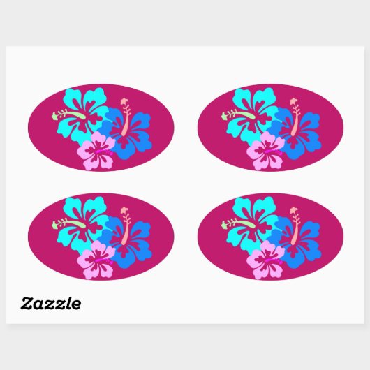 Hot Pink Hibiscus Pattern Ovale Sticker (Vel)