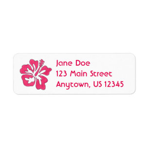 Hot Pink Hibiscus Tropical Island Flower Floral Etiket