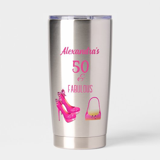 Hot Pink High Heels Fabulous 50th Birthday Gift  Geïsoleerde Drinkbeker (Voorkant)