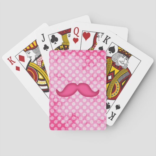 Hot Pink Hipster Mustache en Polka Dot Pattern Pokerkaarten (Achterkant)