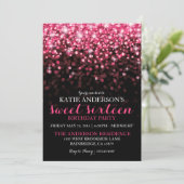 Hot Pink Hollywood Glitter Sweet Sixteen Party Kaart (Staand voorkant)