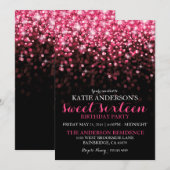 Hot Pink Hollywood Glitter Sweet Sixteen Party Kaart (Voorkant / Achterkant)