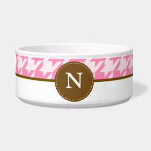 Hot Pink Houndstooth-monogram Voerbakje