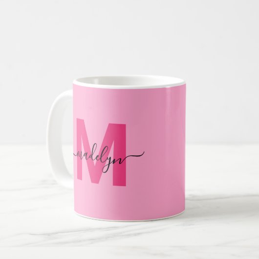Hot Pink Initiaal naam monogram Koffiemok (Voorkant links)