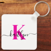 Hot Pink Initiaal Naam Monogrammed Sleutelhanger (Achterkant)