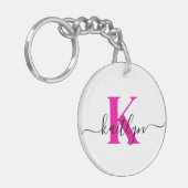 Hot Pink Initiaal Naam Monogrammed Sleutelhanger (Voorkant Links)