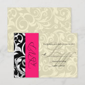 Hot Pink Ivory Swirl Wedding RSVP Kaartje (Voorkant / Achterkant)