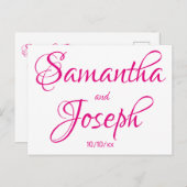 Hot Pink Kalligrafie Bewaar de datum Aankondigingskaart (Voorkant / Achterkant)