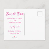 Hot Pink Kalligrafie Bewaar de datum Aankondigingskaart (Achterkant)