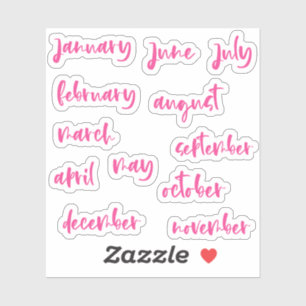 Hot Pink Kalligrafie Script Maanden van het Jaar Sticker