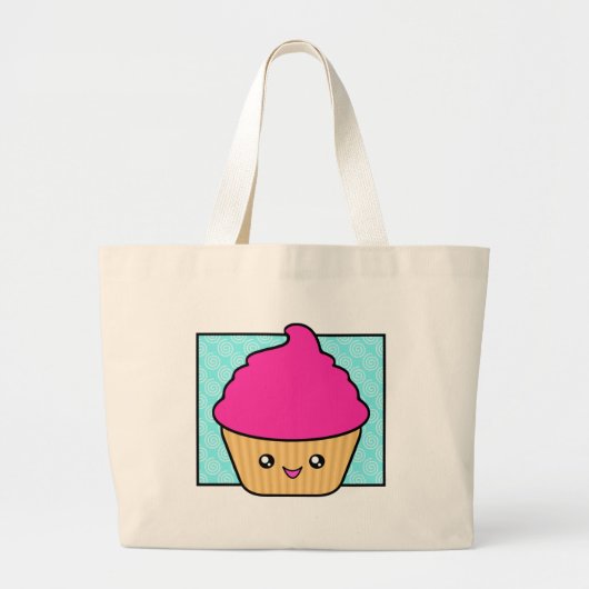 Hot Pink Kawaii Cupcake Grote Tote Bag (Voorkant)