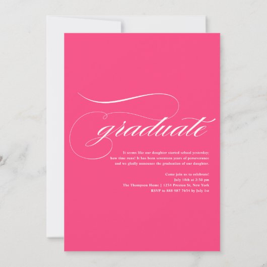 Hot Pink Klasse van 2025 Foto Afstuderen Aankondiging (Achterkant)