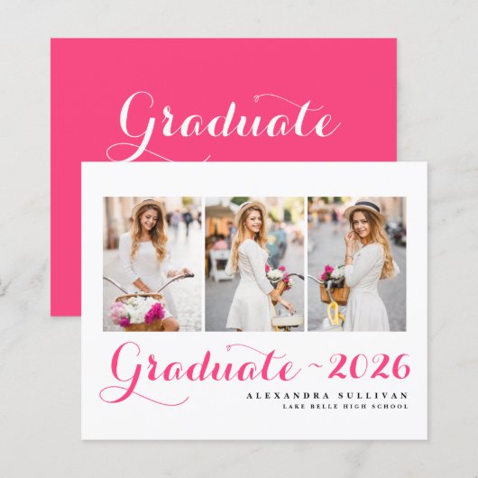 Hot Pink Klasse van 2025 Photo Collage Afstuderen (Voorkant / Achterkant)