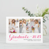 Hot Pink Klasse van 2025 Photo Collage Afstuderen Aankondiging (Staand voorkant)